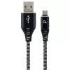 Кабель USB  Cablexpert Blister Type-C/USB2.0,  AM/CM,  2.0 m,  Cablexpert Cotton Braided Black/White,  CC-USB2B-AMCM-2M-BW 