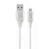 Кабель USB  Cablexpert Blister Lightning 8-pin/USB2.0,   2.0m Cablexpert Cotton Braided Silver/Wnite,  CC-USB2B-AMLM-2M-BW2 