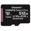Карта памяти MicroSD 512GB KINGSTON Canvas Select Plus SDCS2/512GB Class10,  A1,  UHS-I,  SD adapter