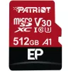 Card de memorie  PATRIOT 512GB microSD Class10 UHS-I A1 (V30) + SD adapter  Patriot EP Series microSD, Read: 90Mb/s, Write: 80Mb/s 