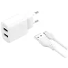 Зарядное устройство  XO Wall Charger XO + Type-C Cable, 2USB, 2.4A, L109, White 