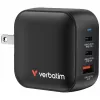 Зарядное устройство  VERBATIM USB Charger VERBATIM Mini GaN Charger 70W, 3 Port (2 USB-C PD 3.0, 1 USB-A QC 3.0), US plug with EU and UK adaptors, fireproof material, black 